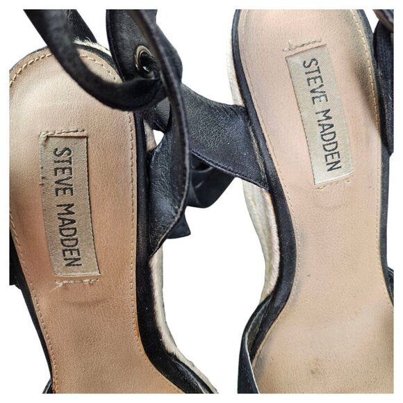 Steve Madden Barre Black‎ Closed Toe Lace Up Wedge Size 9M Faux Suede - Picture 9 of 10